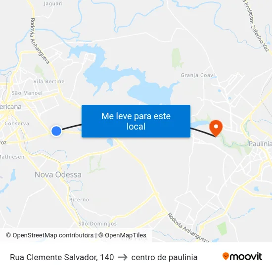 Rua Clemente Salvador, 140 to centro de paulinia map