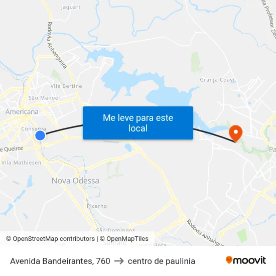 Avenida Bandeirantes, 760 to centro de paulinia map