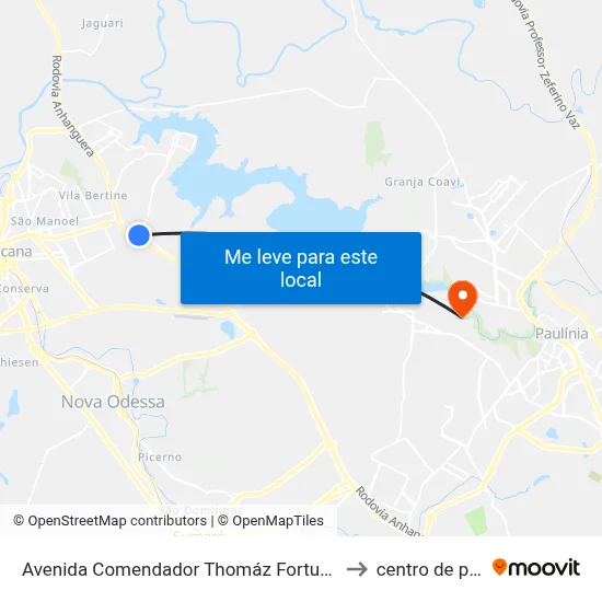 Avenida Comendador Thomáz Fortunato, 3380-3400 to centro de paulinia map