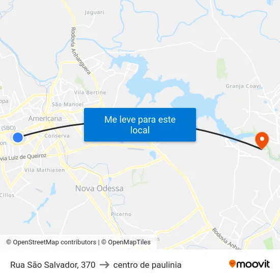 Rua São Salvador, 370 to centro de paulinia map