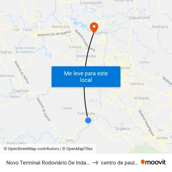 Novo Terminal Rodoviário De Indaiatuba to centro de paulinia map