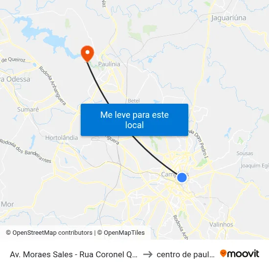 Av. Moraes Sales - Rua Coronel Quirino to centro de paulinia map