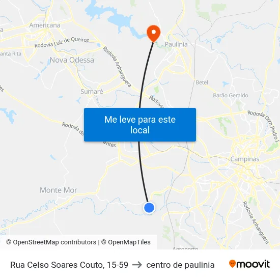 Rua Celso Soares Couto, 15-59 to centro de paulinia map