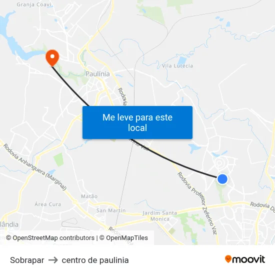 Sobrapar to centro de paulinia map
