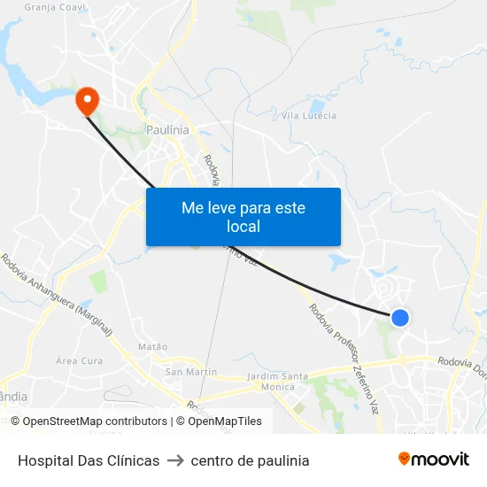 Hospital Das Clínicas to centro de paulinia map