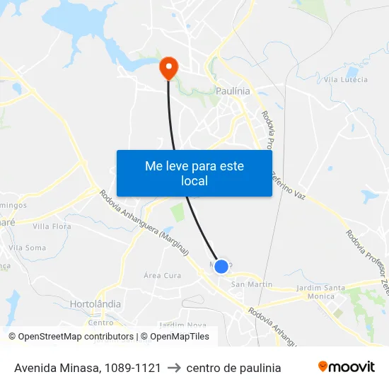 Avenida Minasa, 1089-1121 to centro de paulinia map
