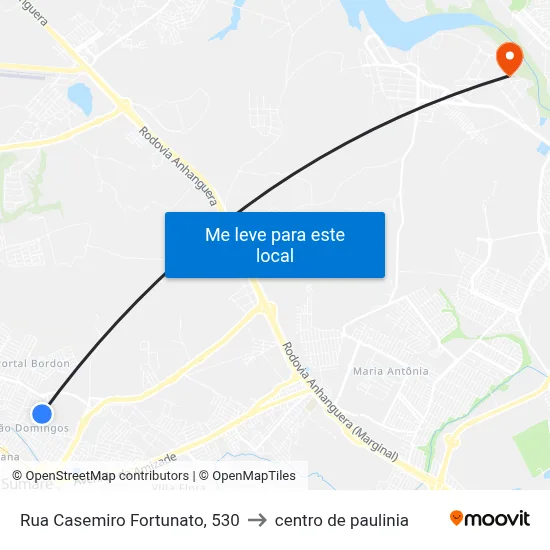 Rua Casemiro Fortunato, 530 to centro de paulinia map