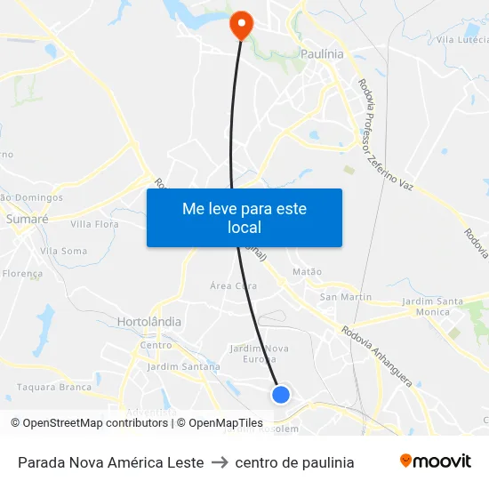 Parada Nova América Leste to centro de paulinia map