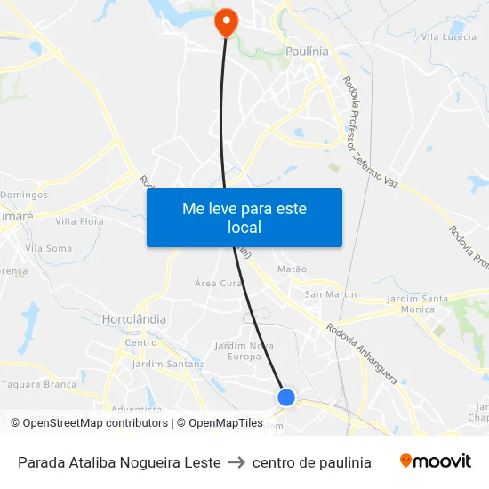 Parada Ataliba Nogueira Leste to centro de paulinia map