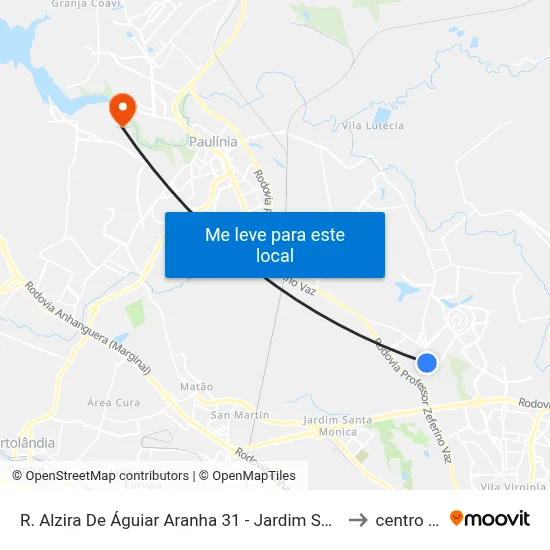 R. Alzira De Águiar Aranha 31 - Jardim Santa Genebra Campinas - SP 13084-768 Brasil to centro de paulinia map