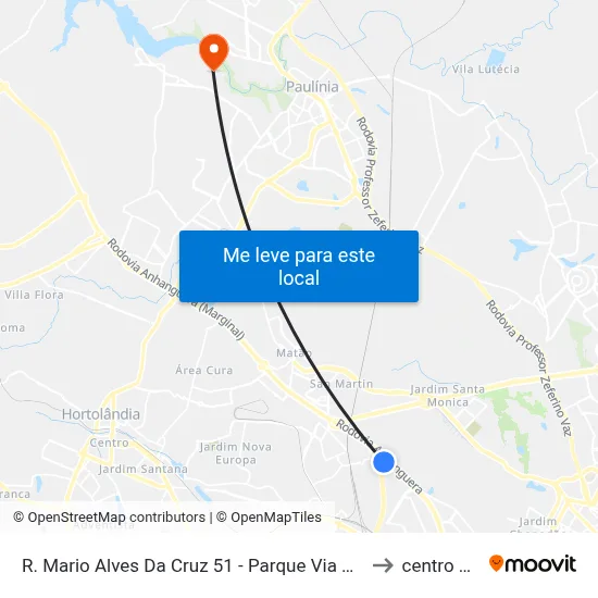 R. Mario Alves Da Cruz 51 - Parque Via Norte Campinas - SP 13065-624 Brasil to centro de paulinia map