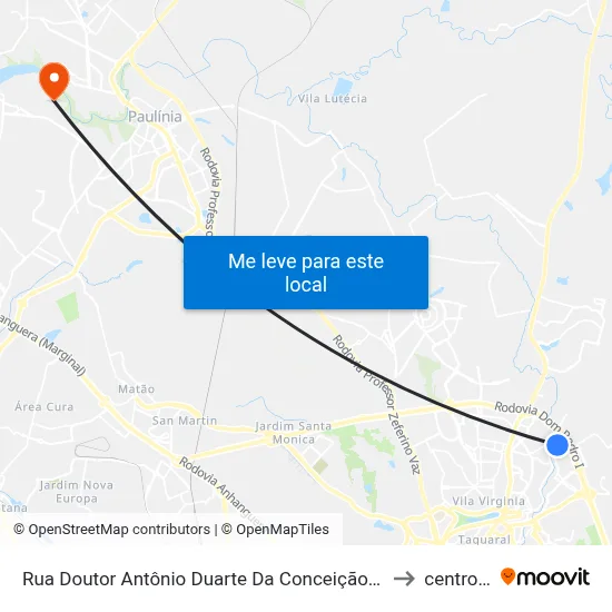 Rua Doutor Antônio Duarte Da Conceição 655 - Jardim Santana Campinas - SP 13092-599 Brasil to centro de paulinia map
