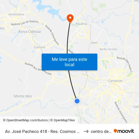 Av. José Pacheco 418 - Res. Cosmos Campinas - SP 13059 Brasil to centro de paulinia map