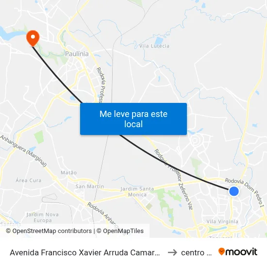 Avenida Francisco Xavier Arruda Camargo 340 Campinas - São Paulo 13088 Brasil to centro de paulinia map