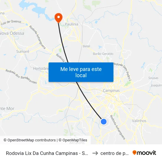 Rodovia Lix Da Cunha Campinas - São Paulo Brasil to centro de paulinia map