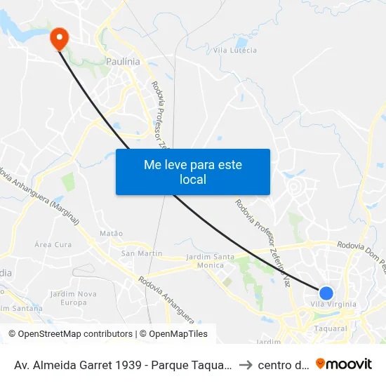Av. Almeida Garret 1939 - Parque Taquaral Campinas - SP 13087-290 Brasil to centro de paulinia map