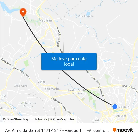 Av. Almeida Garret 1171-1317 - Parque Taquaral Campinas - SP 13087-291 Brasil to centro de paulinia map