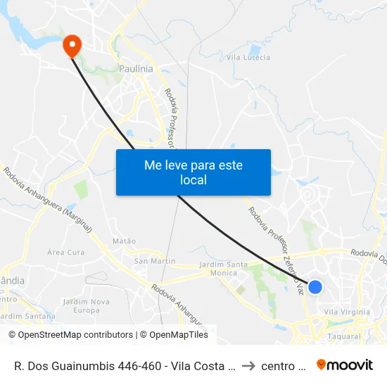R. Dos Guainumbis 446-460 - Vila Costa E Silva Campinas - SP 13081-530 Brasil to centro de paulinia map