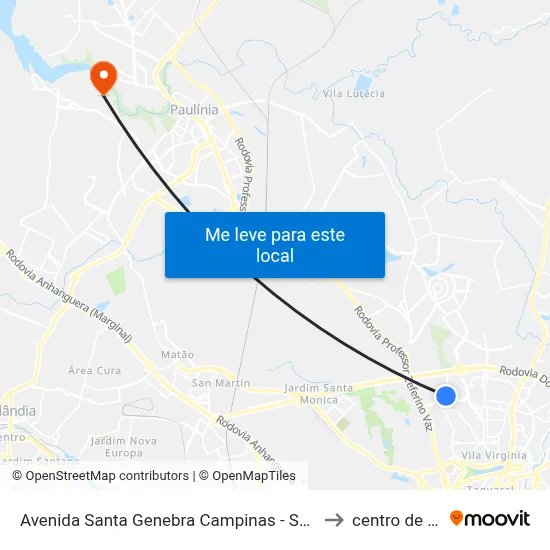 Avenida Santa Genebra Campinas - São Paulo 13081 Brasil to centro de paulinia map