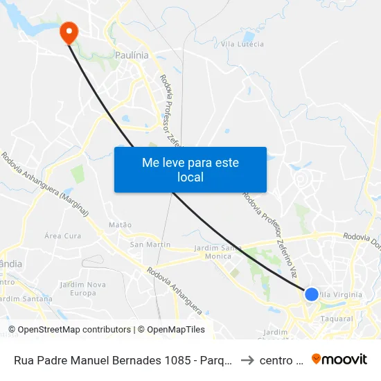 Rua Padre Manuel Bernades 1085 - Parque Taquaral Campinas - SP 13087-320 Brasil to centro de paulinia map