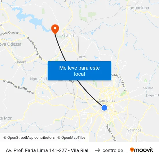 Av. Pref. Faria Lima 141-227 - Vila Rialto Campinas - SP Brasil to centro de paulinia map