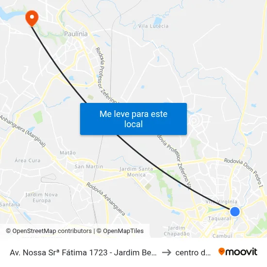Av. Nossa Srª Fátima 1723 - Jardim Bela Vista Campinas - SP Brasil to centro de paulinia map