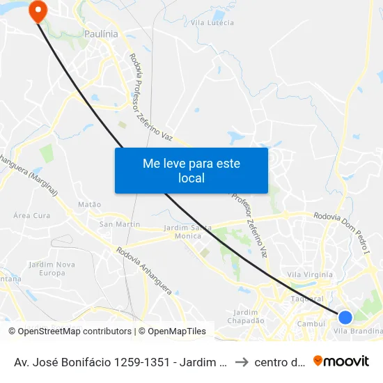 Av. José Bonifácio 1259-1351 - Jardim Flamboyant Campinas - SP Brasil to centro de paulinia map