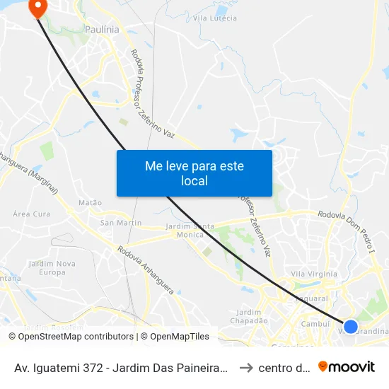 Av. Iguatemi 372 - Jardim Das Paineiras Campinas - SP 13092-351 Brasil to centro de paulinia map