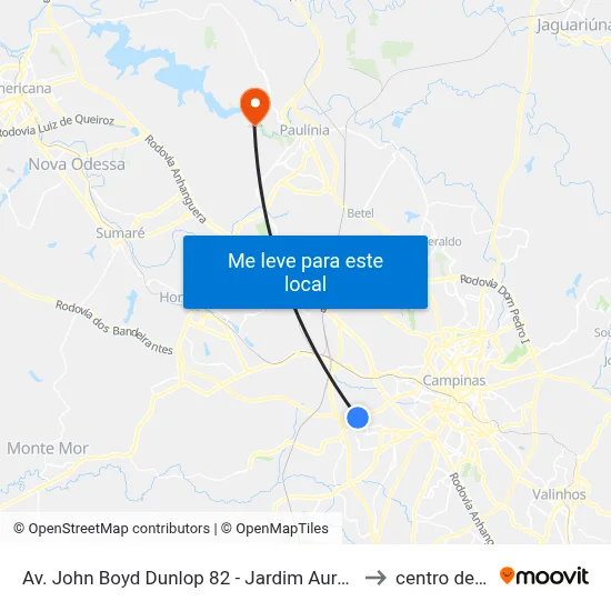 Av. John Boyd Dunlop 82 - Jardim Aurelia Campinas - SP Brasil to centro de paulinia map
