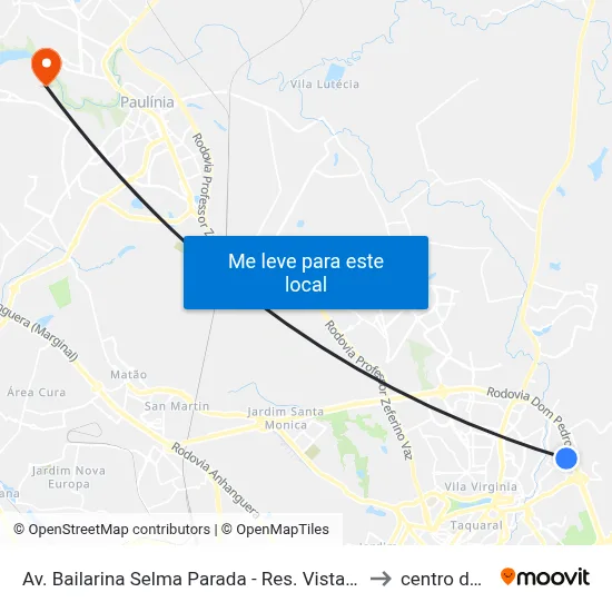 Av. Bailarina Selma Parada - Res. Vista Verde Campinas - SP Brasil to centro de paulinia map