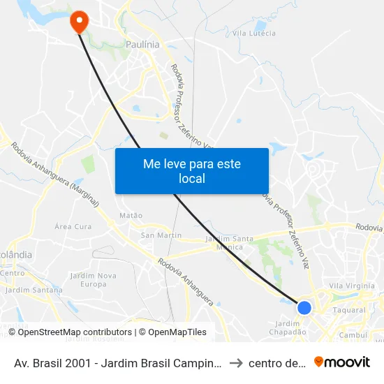 Av. Brasil 2001 - Jardim Brasil Campinas - SP 13073-012 Brasil to centro de paulinia map