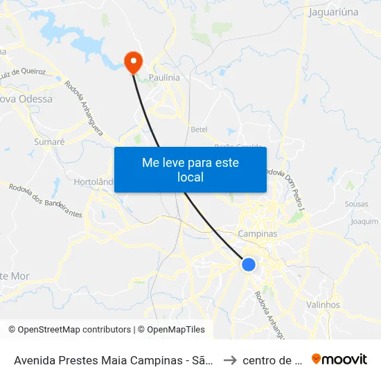 Avenida Prestes Maia Campinas - São Paulo 13040 Brasil to centro de paulinia map