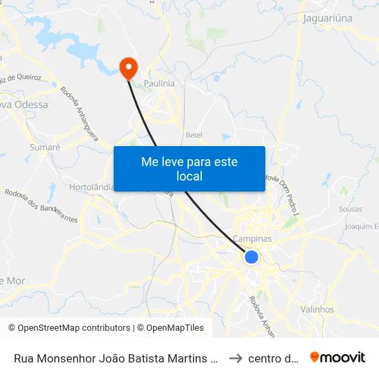 Rua Monsenhor João Batista Martins Ladeira Campinas - SP Brasil to centro de paulinia map
