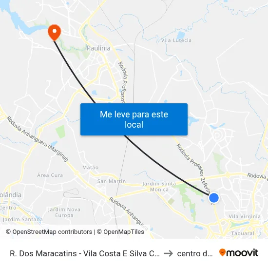 R. Dos Maracatins - Vila Costa E Silva Campinas - SP 13081-480 Brasil to centro de paulinia map