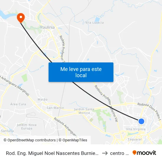 Rod. Eng. Miguel Noel Nascentes Burnier - Parque São Quirino Campinas - SP Brasil to centro de paulinia map