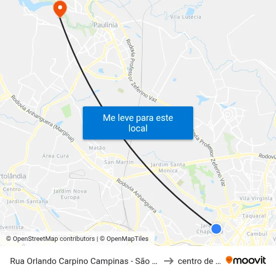 Rua Orlando Carpino Campinas - São Paulo 13073-430 Brasil to centro de paulinia map