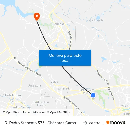 R. Pedro Stancato 576 - Chácaras Campos Dos Amarais Campinas - SP 13082-050 Brasil to centro de paulinia map