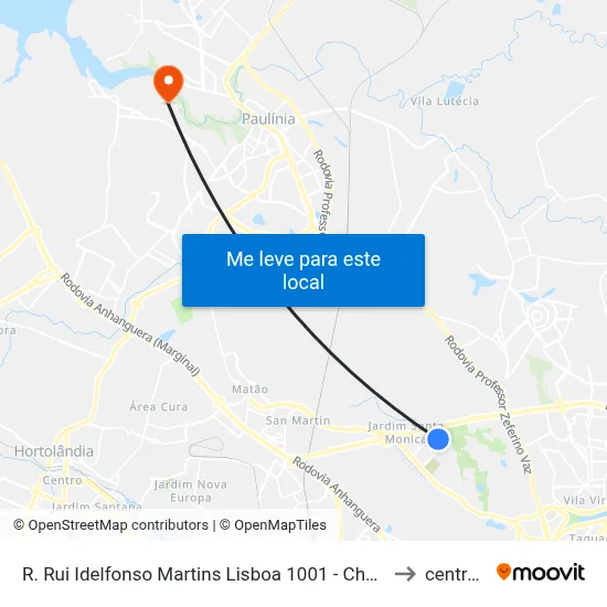 R. Rui Idelfonso Martins Lisboa 1001 - Chácaras Campos Dos Amarais Campinas - SP 13082-020 Brasil to centro de paulinia map