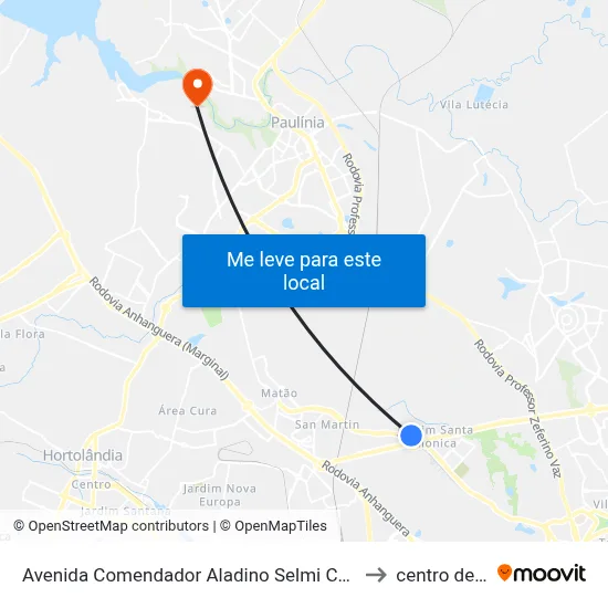 Avenida Comendador Aladino Selmi Campinas - São Paulo Brasil to centro de paulinia map