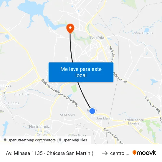Av. Minasa 1135 - Chácara San Martin (Nova Veneza) Sumaré - SP 13180-165 Brasil to centro de paulinia map