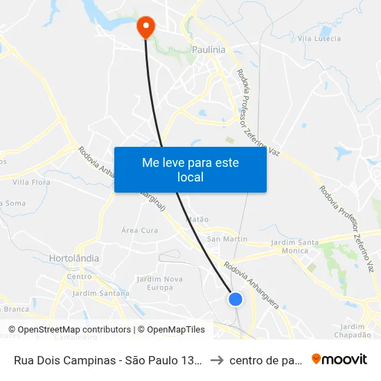 Rua Dois Campinas - São Paulo 13067 Brasil to centro de paulinia map