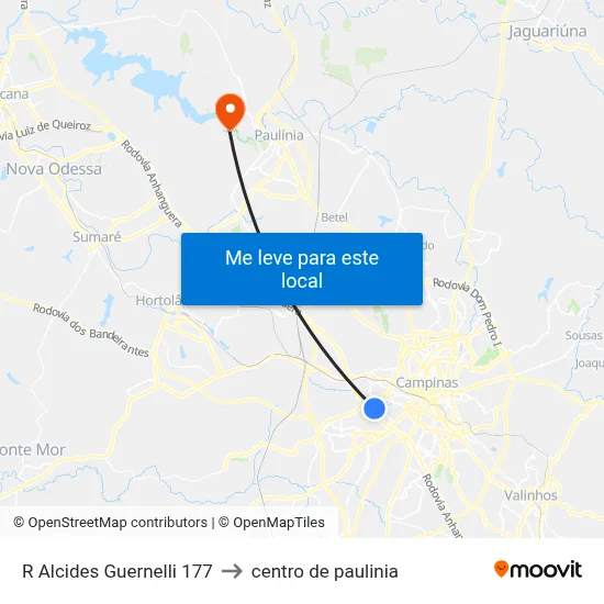 R Alcides Guernelli 177 to centro de paulinia map