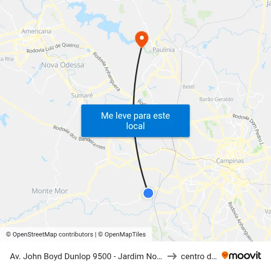 Av. John Boyd Dunlop 9500 - Jardim Nova Esperanca Campinas - SP Brasil to centro de paulinia map