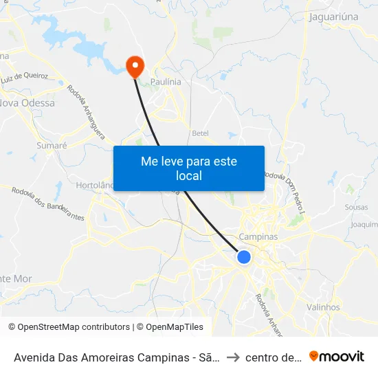 Avenida Das Amoreiras Campinas - São Paulo 13036-225 Brasil to centro de paulinia map