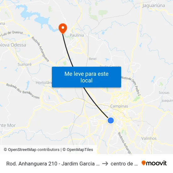 Rod. Anhanguera 210 - Jardim Garcia Campinas - SP Brasil to centro de paulinia map