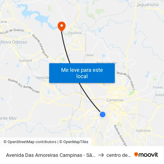 Avenida Das Amoreiras Campinas - São Paulo 13036-225 Brasil to centro de paulinia map
