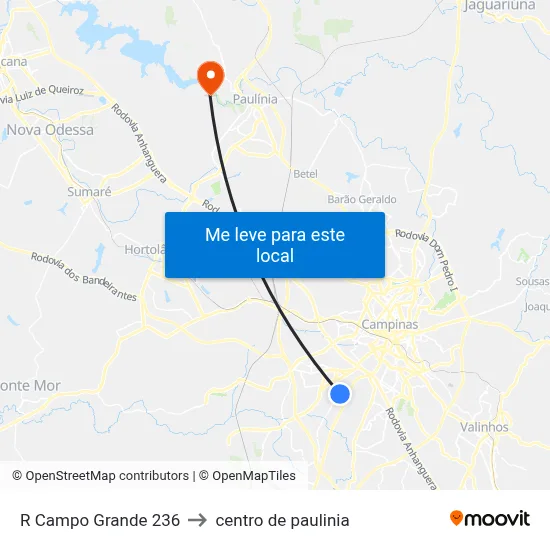 R Campo Grande 236 to centro de paulinia map