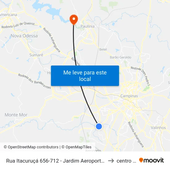 Rua Itacuruçá 656-712 - Jardim Aeroporto De Viracopos Campinas - SP 13056-094 Brasil to centro de paulinia map
