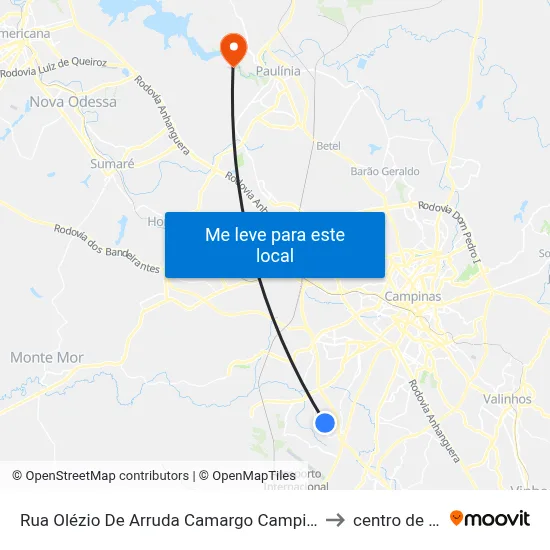 Rua Olézio De Arruda Camargo Campinas - São Paulo Brasil to centro de paulinia map
