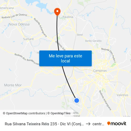Rua Silvana Teixeira Réis 235 - Dic VI (Conjunto Habitacional Santo Dias Silva) Campinas - SP 13054-646 Brasil to centro de paulinia map